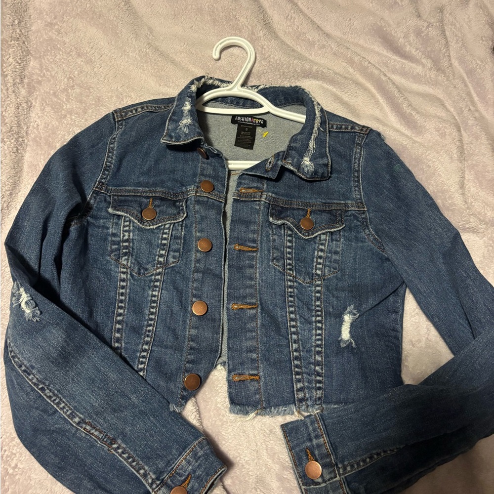 Fashion Nova Distressed Blue Jean Jacket